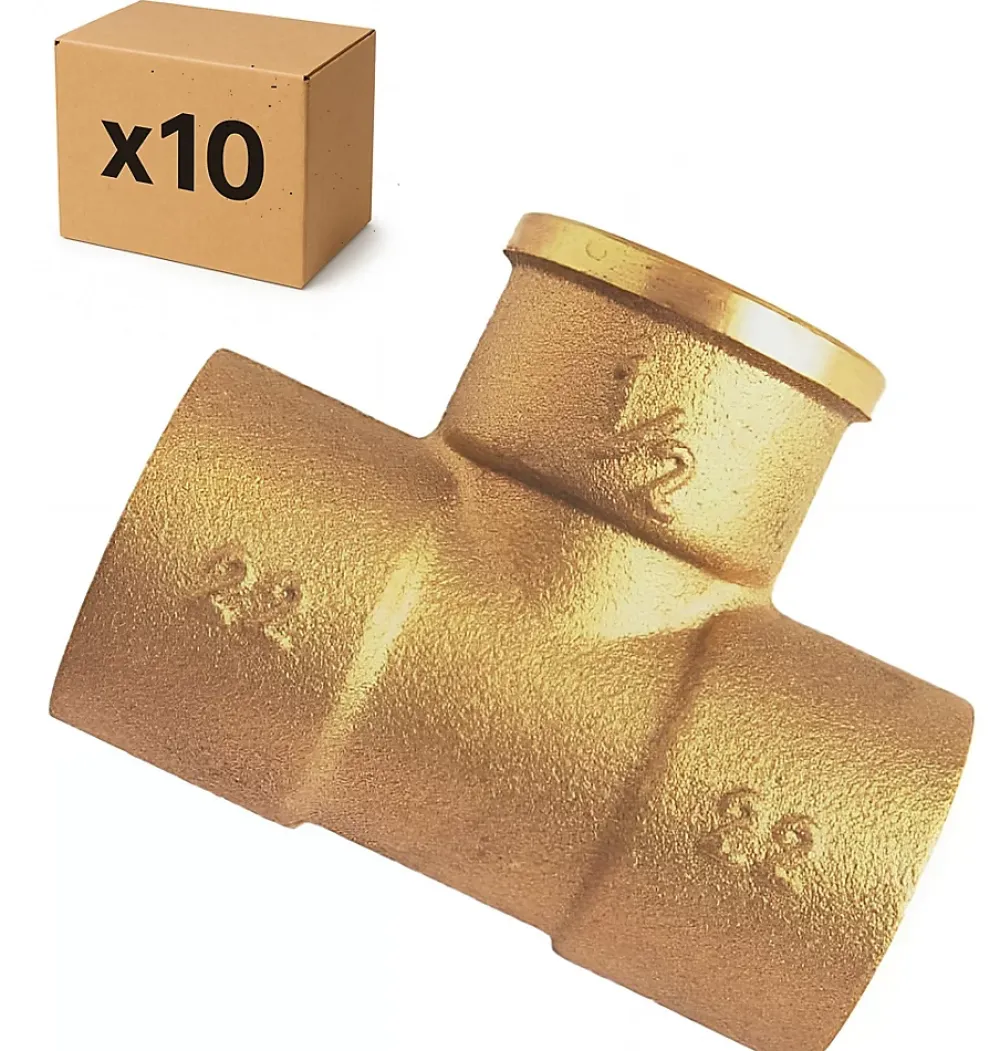 Raccords Dumont PACK de 10 Tés a souder laiton femelle installation plomberie chauffage diamètre 1/2" (15x21) pour tube cuivre diamètre 18