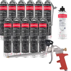 Penosil Mousse Expansive-Pack 11 Mousses colle universelle SpeedFix Construction 878 pistolable 690ml + Nettoyant FoamCleaner929 500ml + Pistolet
