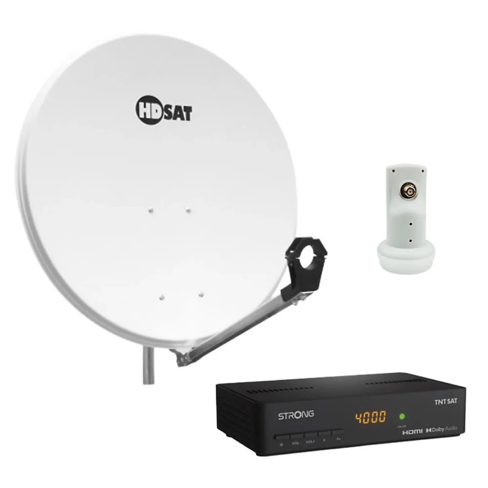 Hdsat Pack Parabole satellite acier 80cm avec Support LNB + LNB Single + Décodeur Satellite ASTRA HD + Carte