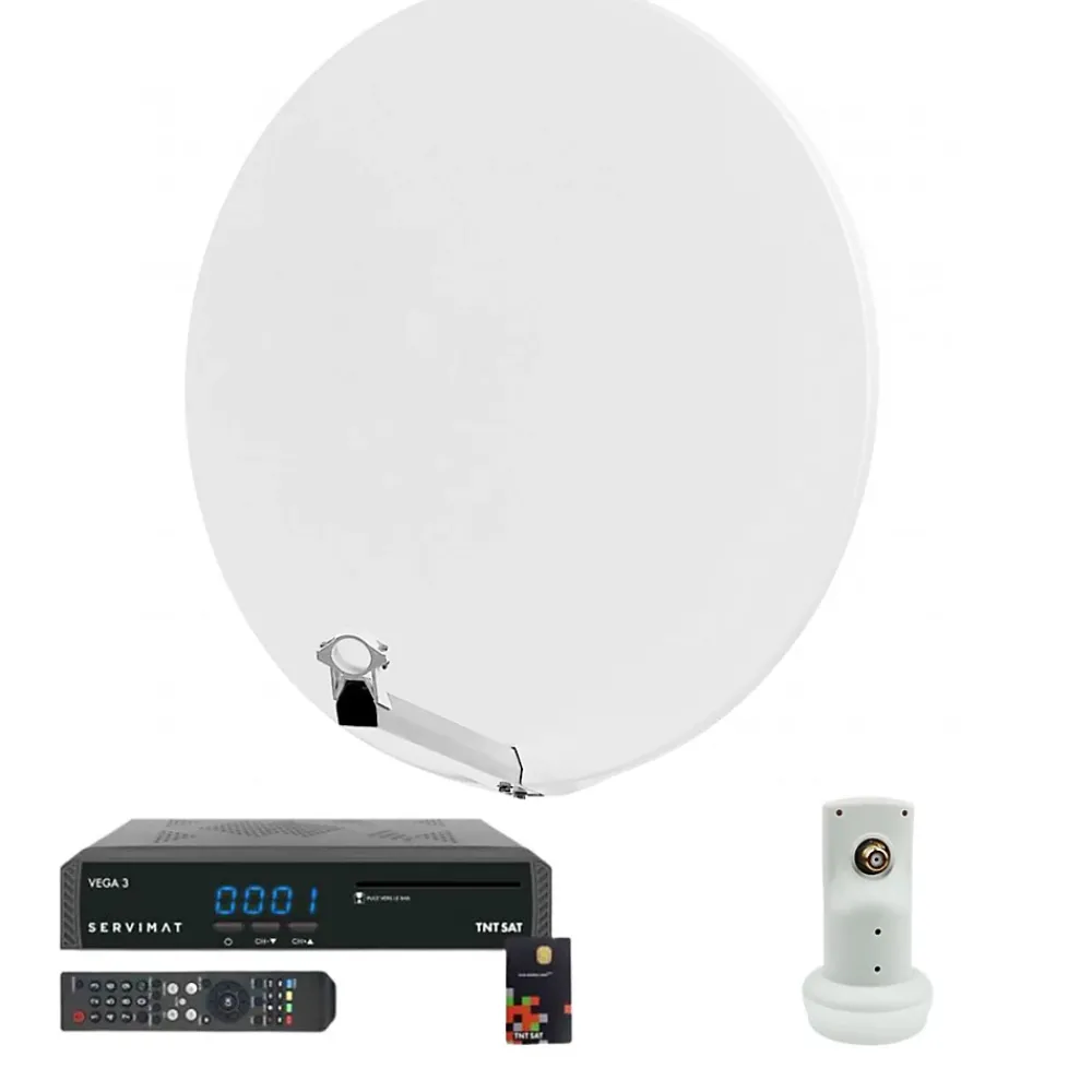 Hdsat Antenne, Parabole Et Fixation-Pack Parabole Satellite Fibre Blanche 85cm + LNB Single + Récepteur Décodeur TV Satellite HD + Carte + Bras Coudé