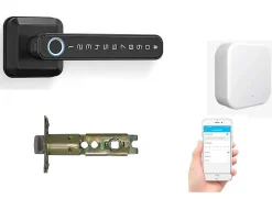 LOCKY Serrure Connectée|Serrure De Porte-Pack poignée biométrique connectée -5 à empreinte digitale, code et bluetooth + passerelle wifi