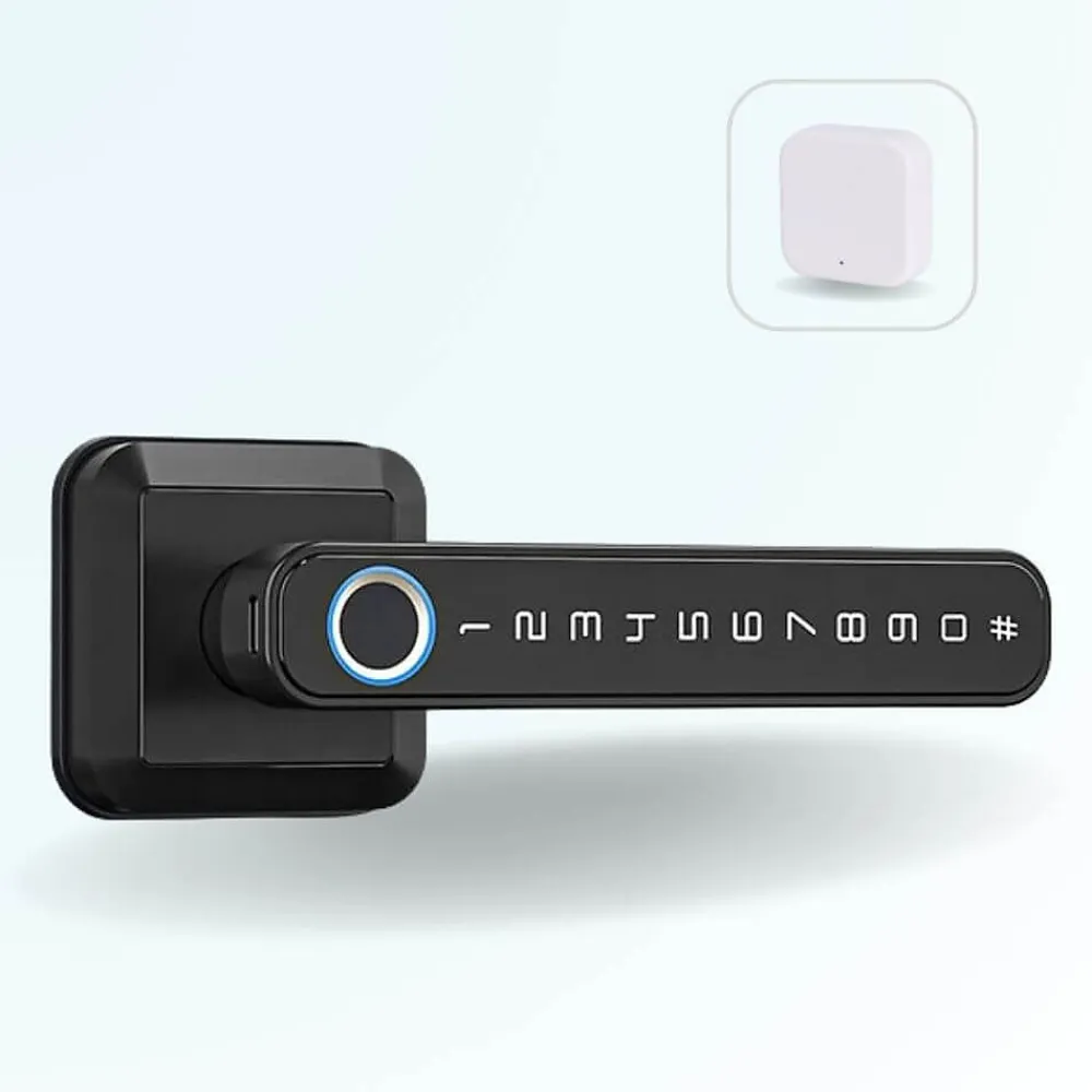 LOCKY Serrure Connectée|Serrure De Porte-Pack poignée biométrique connectée -5 à empreinte digitale, code et bluetooth + passerelle wifi