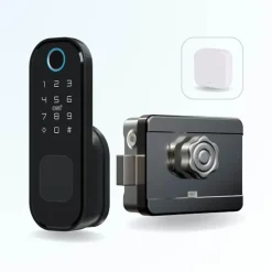 LOCKY Serrure Et Gâche Électrique-Pack verrou connectée -3 à code, badge et bluetooth + passerelle wifi
