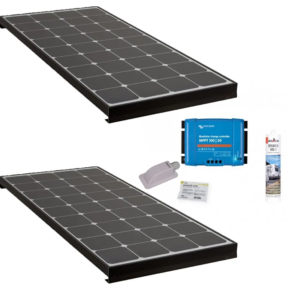 Antarion PACK 2x BLACK BOOSTER 170W Seul Panneau solaire Camping Car + Kit de pose solaire avec Régulateur de Charge