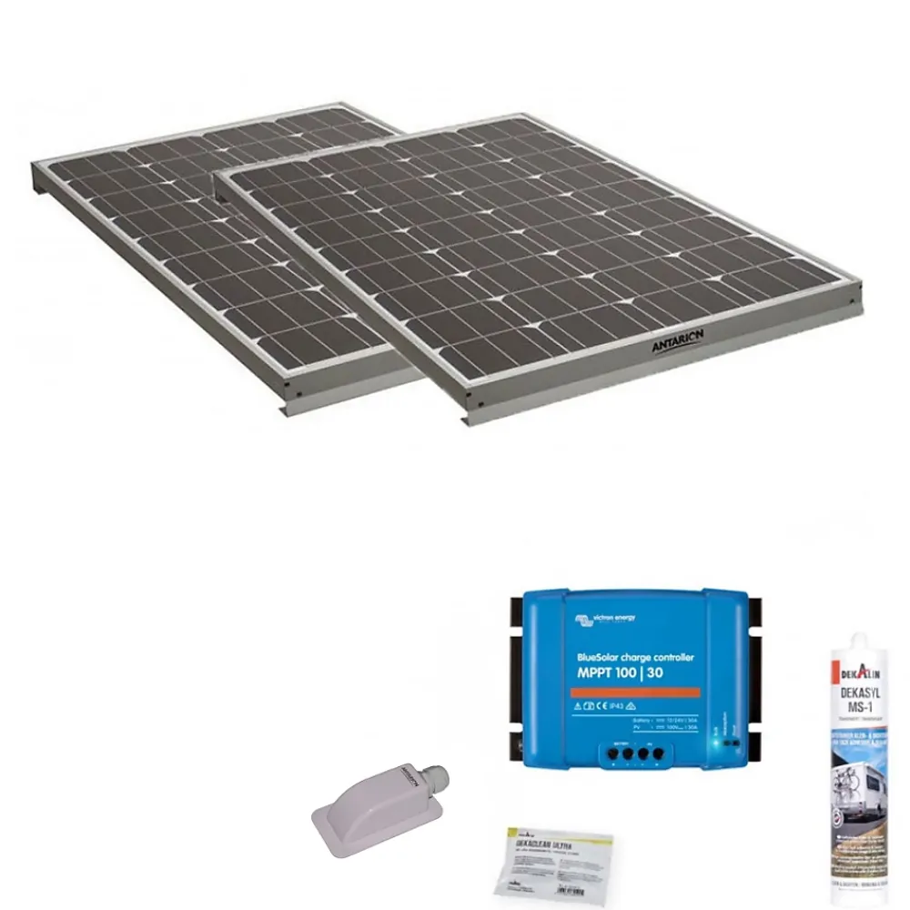 Antarion Pack 2x Panneaux solaire 120W + Kit de pose avec régulateur de charge Victron MPPT 440W 30A