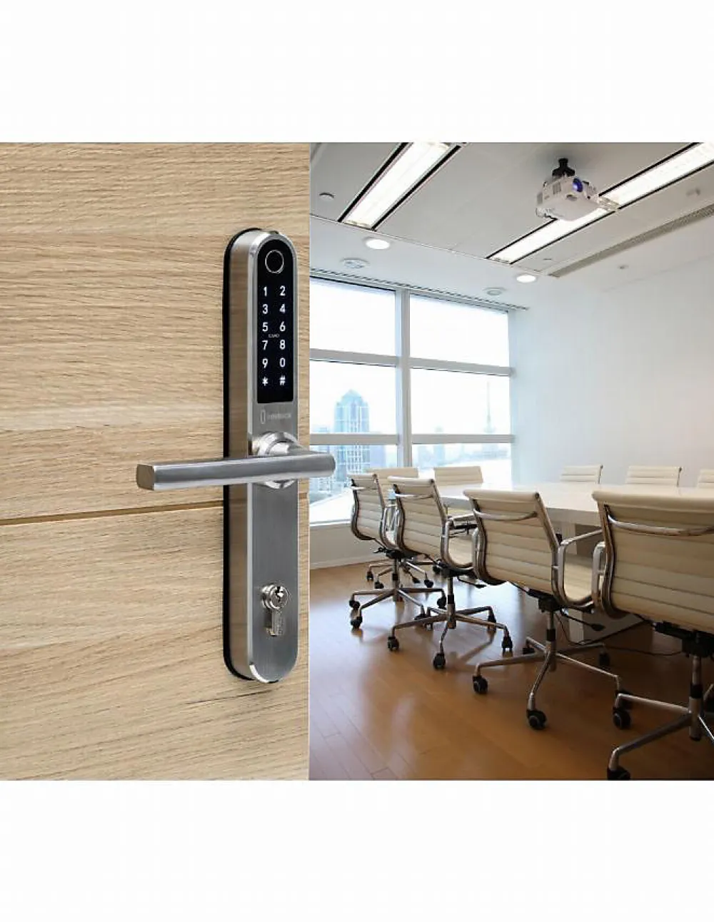 Thirard Paire de poignées connectées Intelock Multi, pour porte d'entrée, entr'axes 70mm, argent - INTELOCK