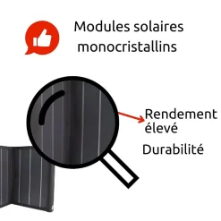 Protec Panneau solaire portatif pliable SolarTec 60 - 60W 18V 3.3A - 6 pans monocristallins - Port USB A/C - Câble DC -