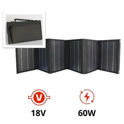 Protec Panneau solaire portatif pliable SolarTec 60 - 60W 18V 3.3A - 6 pans monocristallins - Port USB A/C - Câble DC -