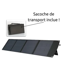 Protec Panneau solaire portatif SolarTec 200 - 200w 18V 6.6A - 4 pans monocristallins - Port USB A-C - Câble DC -