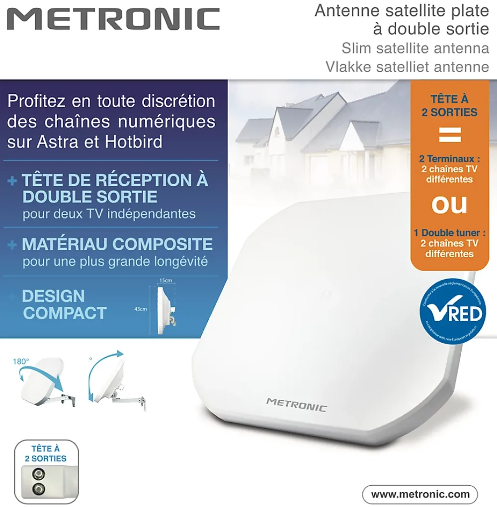 Metronic Antenne, Parabole Et Fixation-Parabole plate à double sortie - LNB twin intégrée
