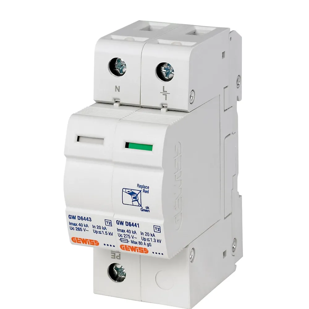 Gewiss Parafoudre monophasé + neutre 20 kA - Type 2 - 2 modules - - GWD6407