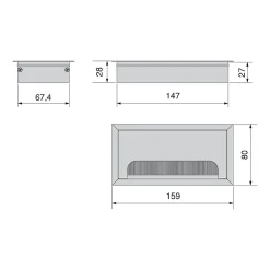 Emuca Passe-câbles de table Quadrum, rectangulaire, 159x80mm, à encastrer, Aluminium, Peint en noir