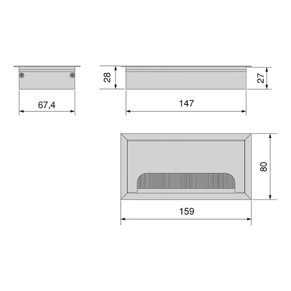 Emuca Passe-câbles de table Quadrum, rectangulaire, 159x80mm, à encastrer, Aluminium, Peint en noir