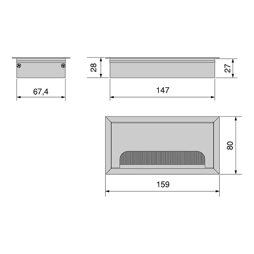 Emuca Passe-câbles de table Quadrum, rectangulaire, 159x80mm, à encastrer, Aluminium, Peint en noir