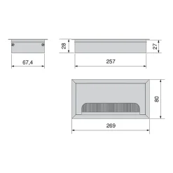 Emuca Passe-câbles de table Quadrum, rectangulaire, 269x80mm, à encastrer, Aluminium, Peint en blanc