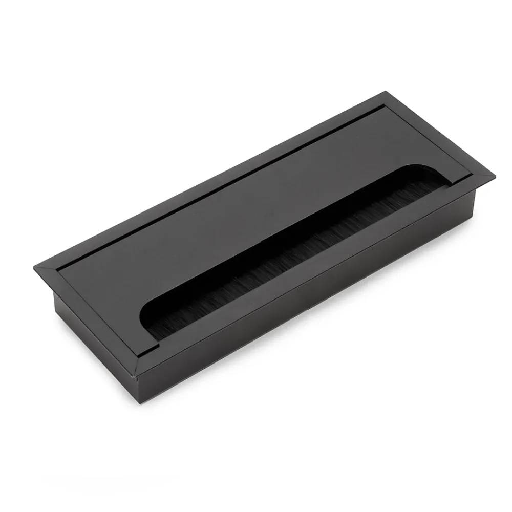 Emuca Range-Fil Et Cache-Fil|Range-Fil Et Cache-Fil-Passe-câbles de table Quadrum, rectangulaire, 269x80mm, à encastrer, Aluminium, Peint en noir