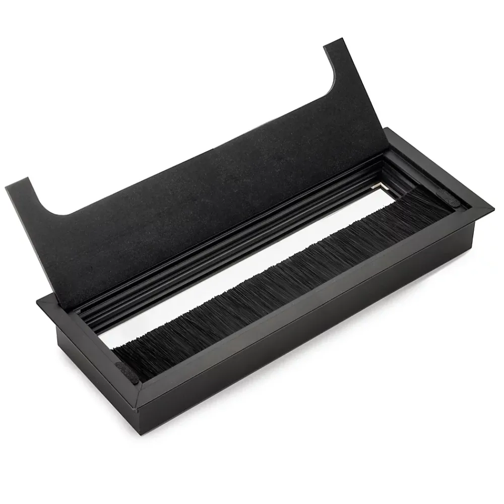 Emuca Range-Fil Et Cache-Fil|Range-Fil Et Cache-Fil-Passe-câbles de table Quadrum, rectangulaire, 269x80mm, à encastrer, Aluminium, Peint en noir