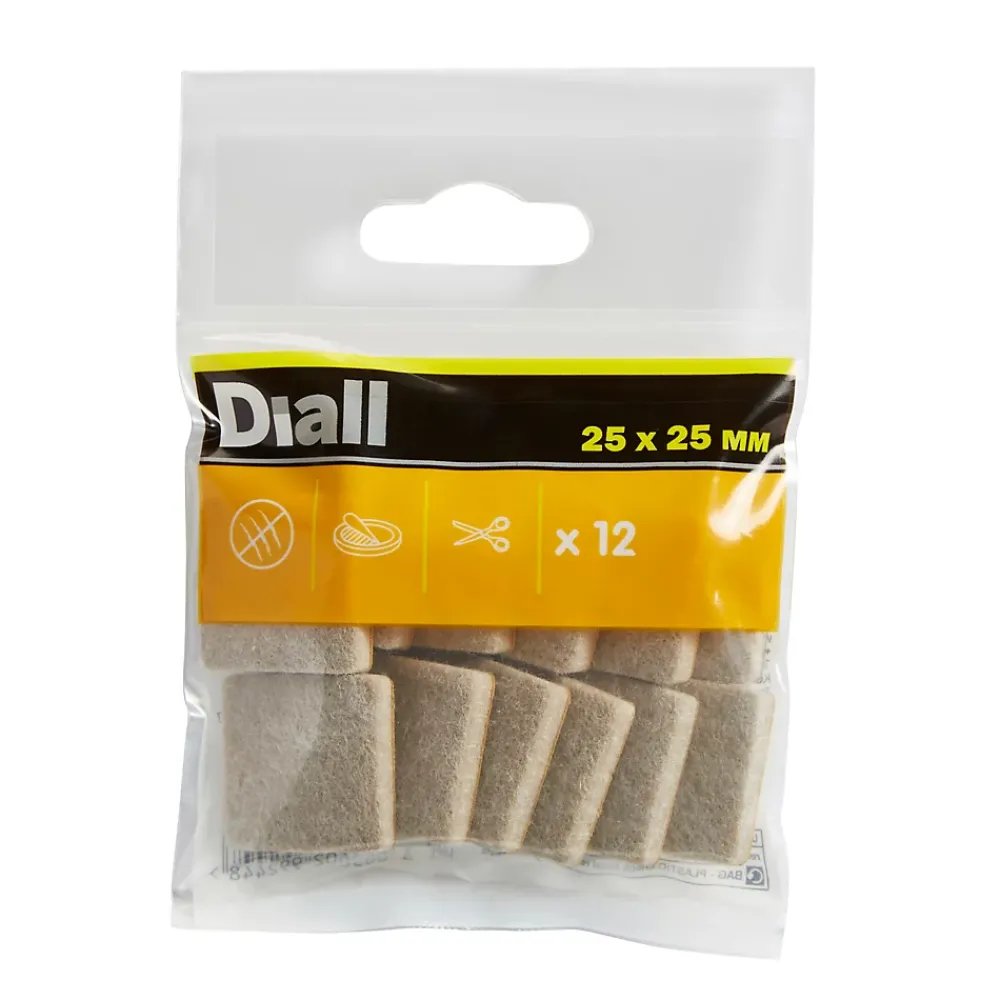Diall Patin en feutre auto-adhésifs 25 x 25 mm x 12, beige