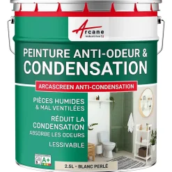 Arcane Industries Etanchéité Du Mur Intérieur-Peinture anti-condensation, anti odeur pour pièces humides Blanc Perlé - RAL 1013 - 2.5 L -