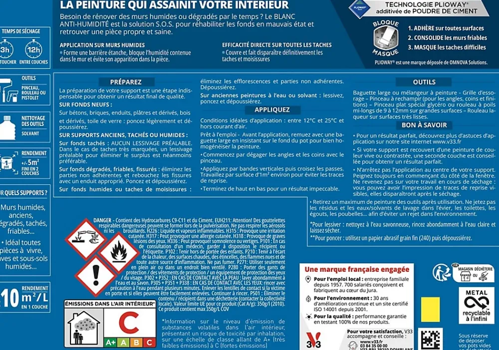 V33 Peinture anti-humidité assainissante intérieur blanc mat L