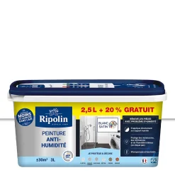 Ripolin Peinture anti-humidité blanc satin 2,5L + 20% gratuit