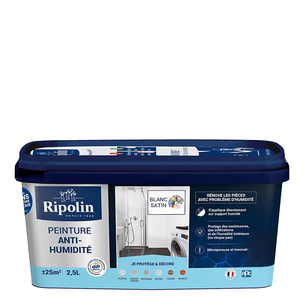 Ripolin Peinture anti-humidité intérieur satin blanc 2,5L