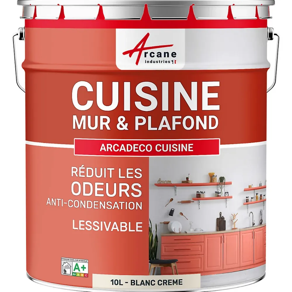 Arcane Industries Peinture cuisine lavable, mur et plafond Blanc Crème - 10 L -