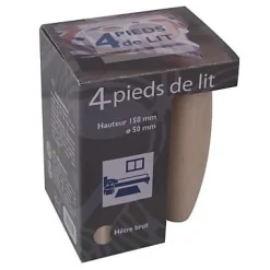 Pied de lit olive en hêtre H.15 x ø 5 cm, 4 pièces