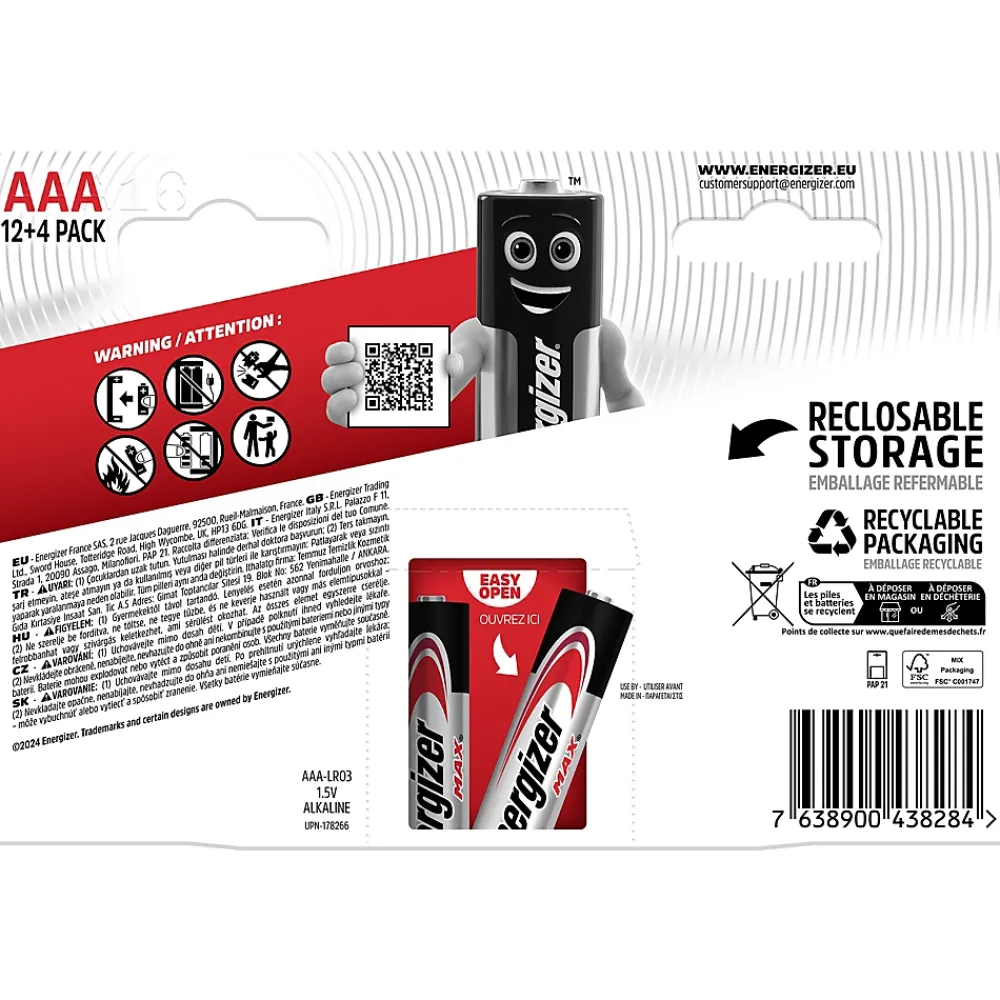 Energizer Pile AAA LR3 Max vendue par 16 pièces