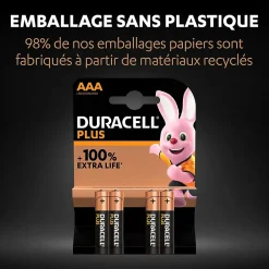 Duracell Pile alcaline AAA (LR03) Plus, lot de 4