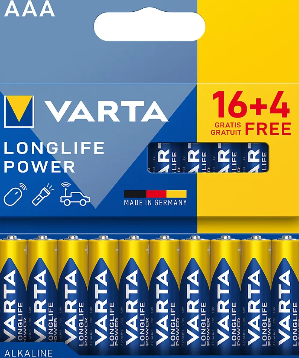 Varta Pile Aaa|Pile Lr03-Pile alcaline AAA LR3 Longlife Power, lot de 20