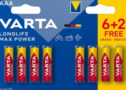 Varta Pile alcaline AAA (LR03) Max Tech, lot de 6 + 2 gratuites