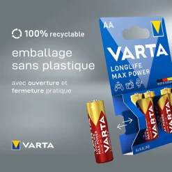Varta Pile alcaline AA (LR6) Max Tech, lot de 6 + 2 gratuites