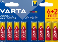 Varta Pile alcaline AA (LR6) Max Tech, lot de 6 + 2 gratuites