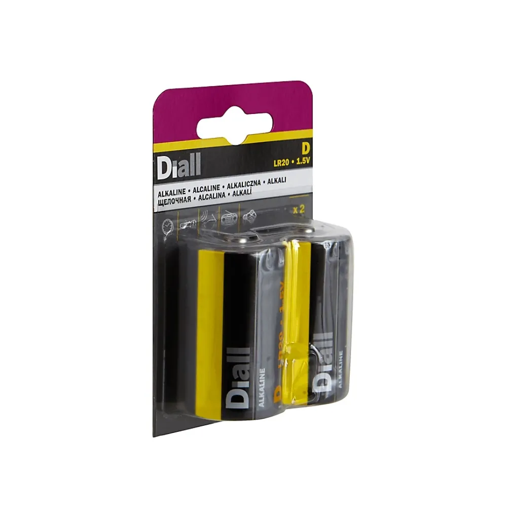 Diall Pile D|Pile Alcaline-Pile alcaline D (LR20) , lot de 2