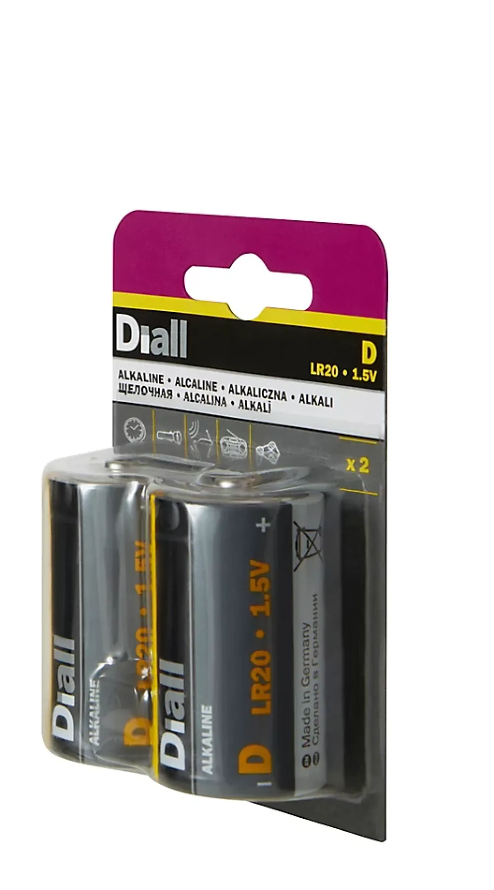 Diall Pile D|Pile Alcaline-Pile alcaline D (LR20) , lot de 2