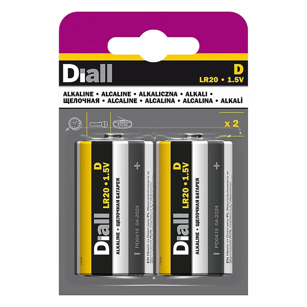 Diall Pile D|Pile Alcaline-Pile alcaline D (LR20) , lot de 2