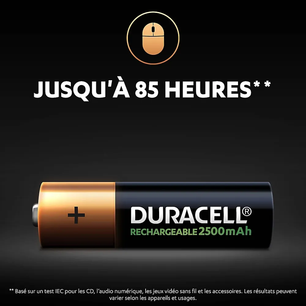 Duracell Pile rechargeable AA (LR6) 2500Mah, lot de 4