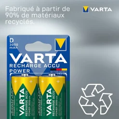 Varta Pile D|Pile Rechargeable-Pile rechargeable Ni-MH D (LR20) , lot de 2