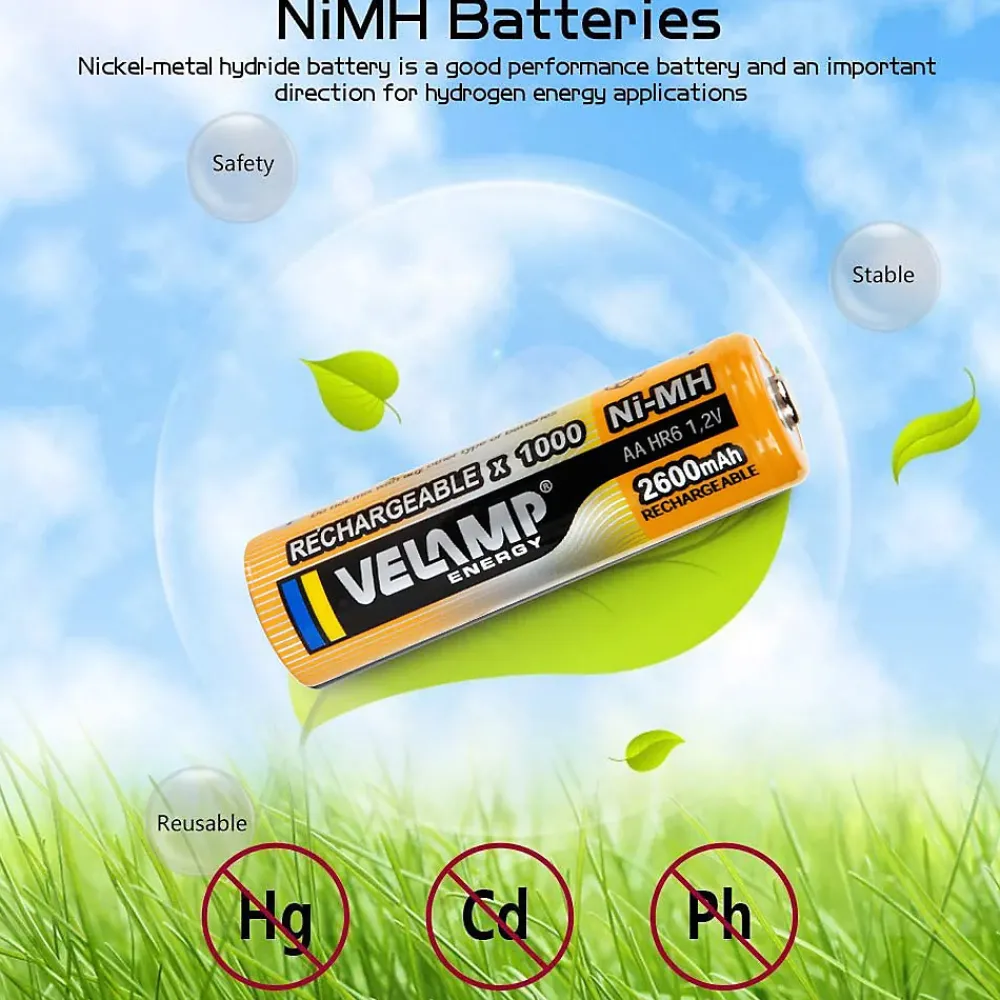 Velamp Pile Aa|Pile Alcaline-2 piles rechargeables ni-mh stilo AA 2600 mAh