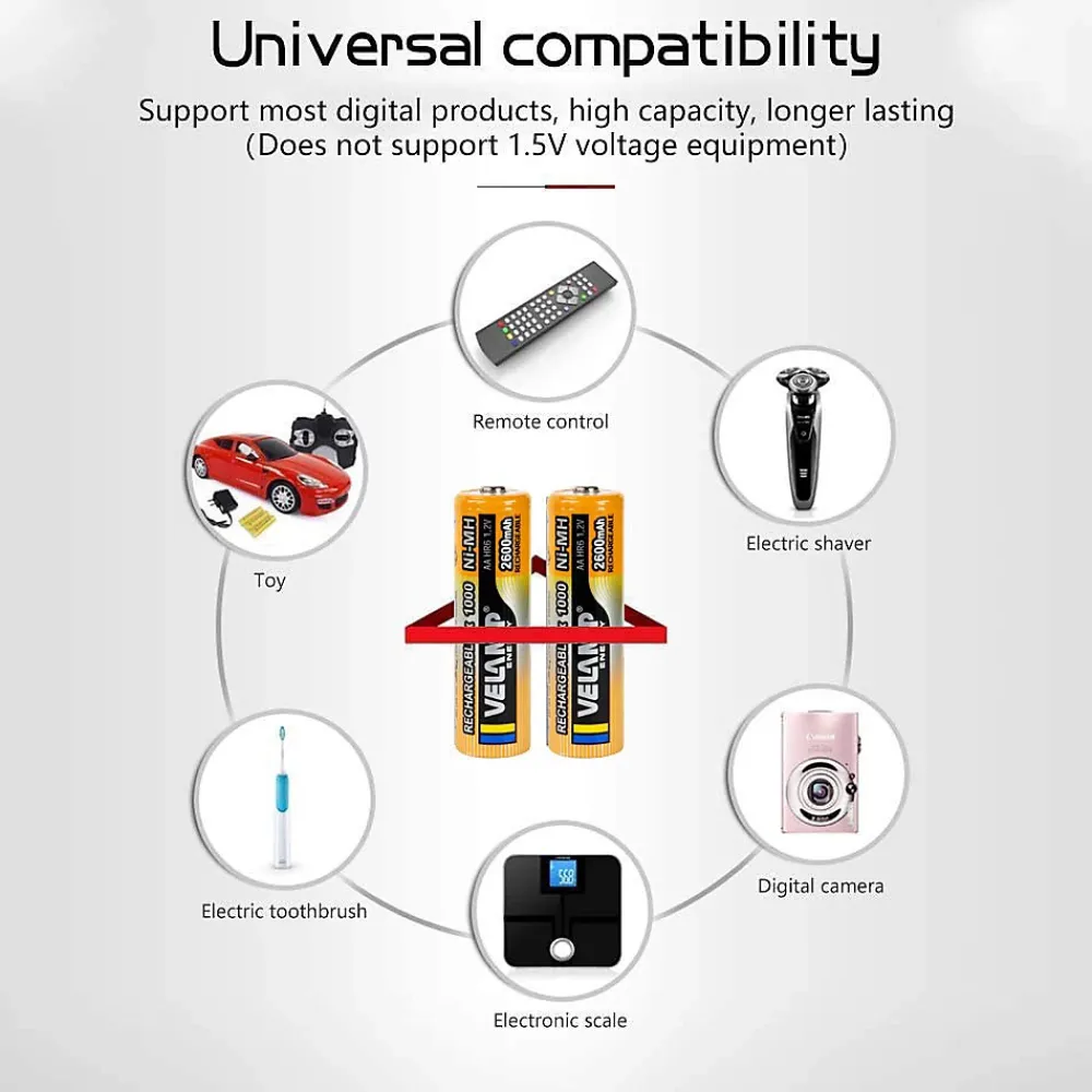 Velamp Pile Aa|Pile Alcaline-2 piles rechargeables ni-mh stilo AA 2600 mAh
