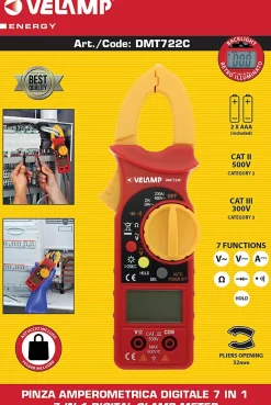 Velamp Pince ampèremétrique 7 fonctions. Ecran rétroéclairé