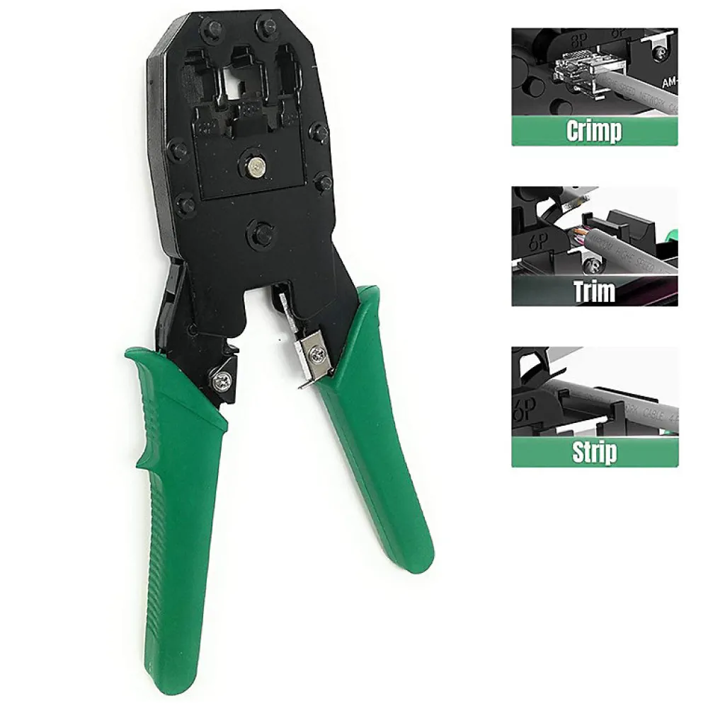 Velamp Testeur De Tension-Pince à sertir 3 en 1. Pour connecteurs RJ45, RJ11, RJ12. Vert