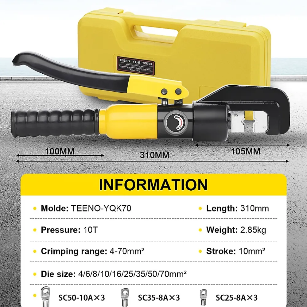 Teeno Tire-Fil-Pinces à Sertir Hydrauliques 10T avec 9 Matrices Hexagonales, Course de 12mm