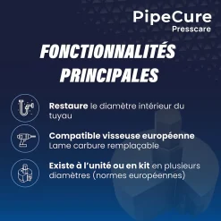 Pipecure Ébavureur Et Évaseur-Presscare, Kit de 2 Diametres Alesoirs PVC pour Piscinistes en Aluminium Anodise, Lame en carbure disponible