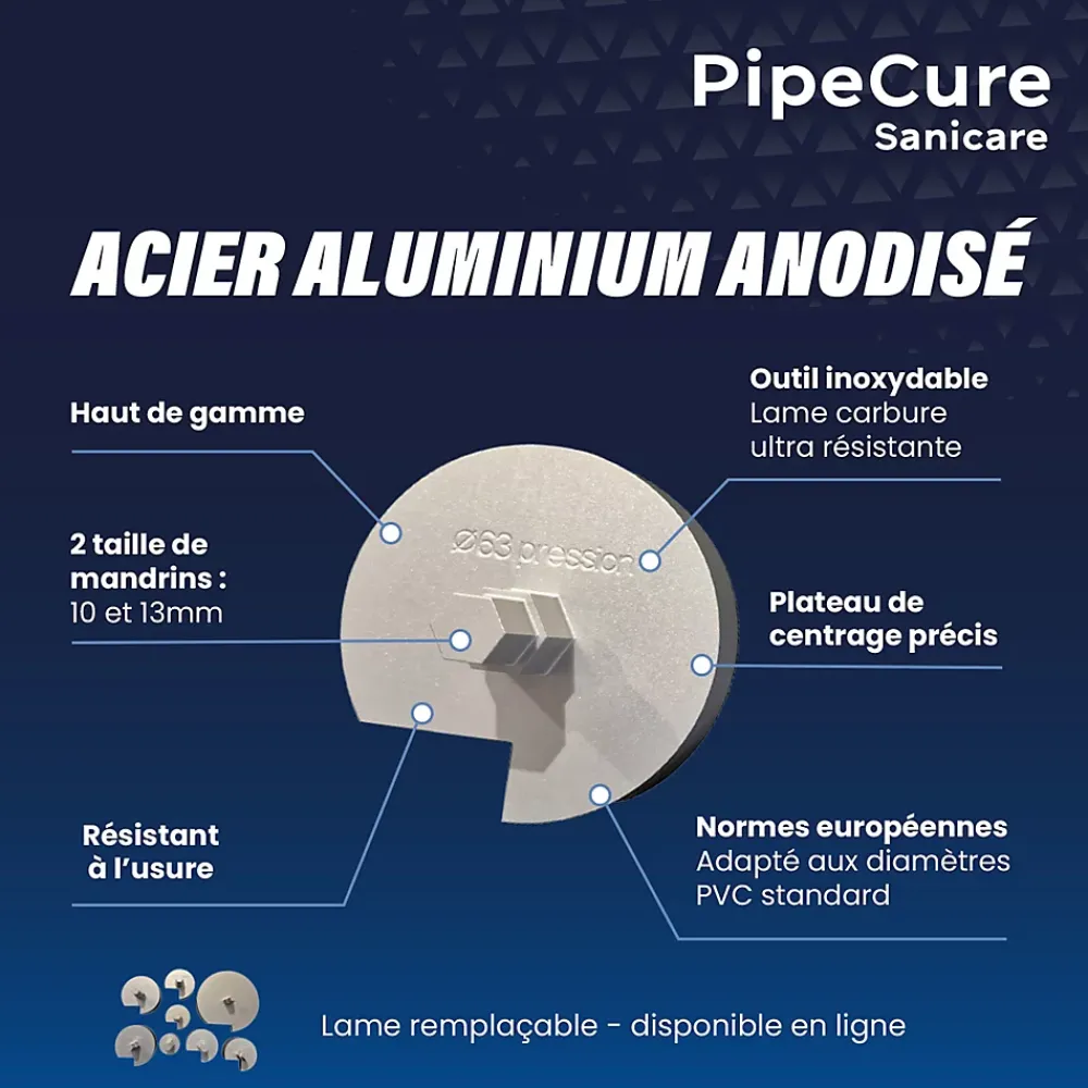 Pipecure Ébavureur Et Évaseur-Sanicare, Kit de 4 Diametres Alesoirs PVC pour Professionnels (32,40,50 et 100 mm), Lame en carbure disponible