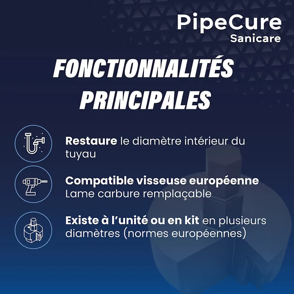 Pipecure Ébavureur Et Évaseur-Sanicare, Kit de 4 Diametres Alesoirs PVC pour Professionnels (32,40,50 et 100 mm), Lame en carbure disponible