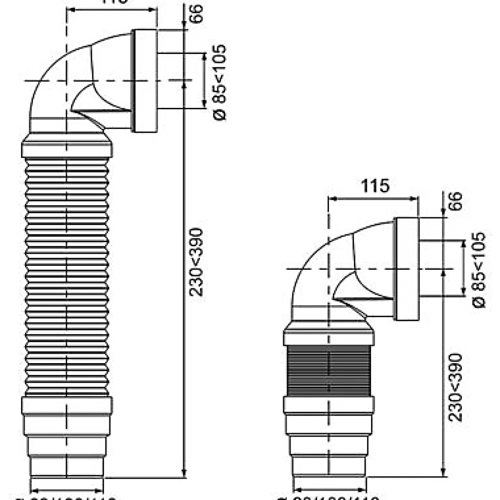 Wirquin Pipe WC flexible coudée extensible 230 à 390 mm