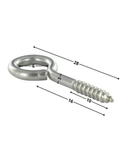 Vis Express Piton À Visser-Piton Bois 3X16 Filetée sur 10 Longueur total 28 Oeil 6 Inox A2 - 10 pièces