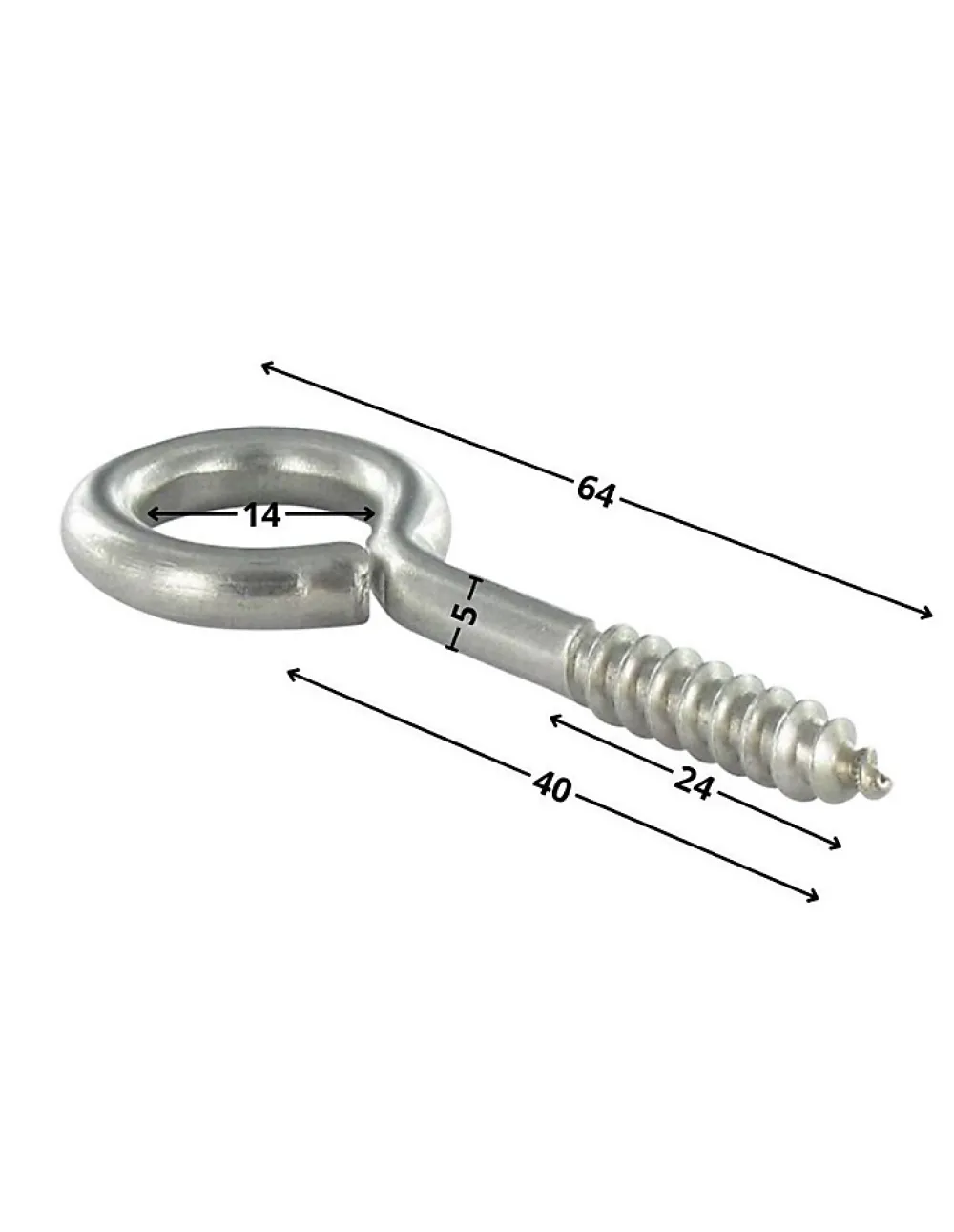 Vis Express Piton Bois 5X40 Filetée sur 24 Longueur total 64 Oeil 14 Inox A2 - 10 pièces